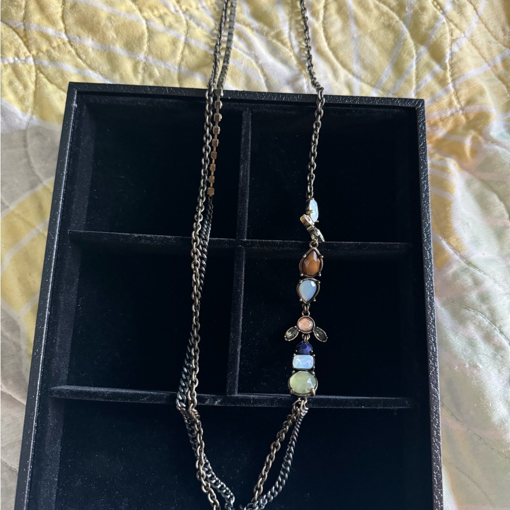 Long 2-tiered Antique Gold Multi Colored Necklace